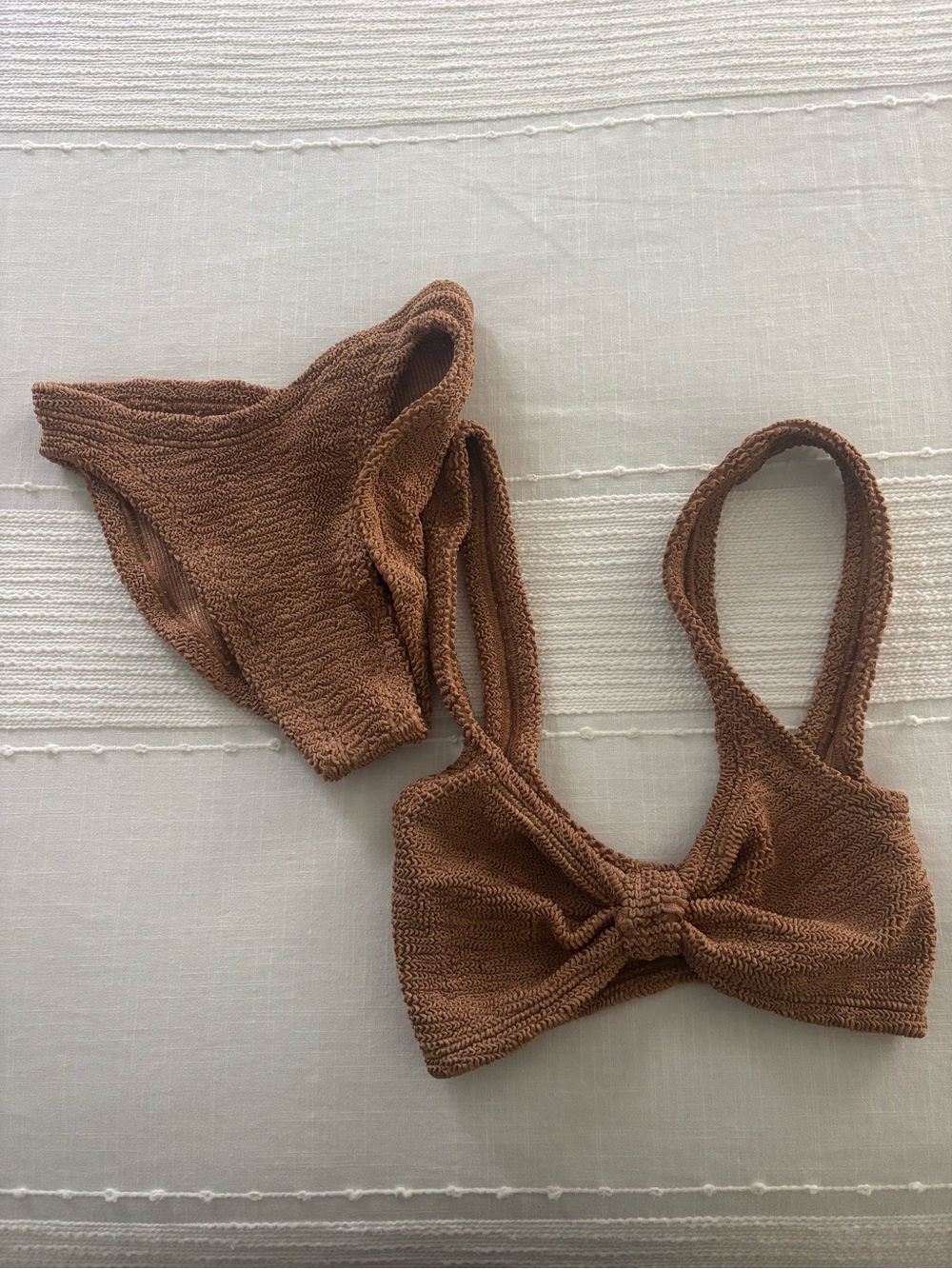 Hunza G Brown Textured Knot-Front Bikini Set